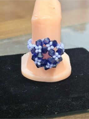 Handmade Blue Beaded Flower Ring